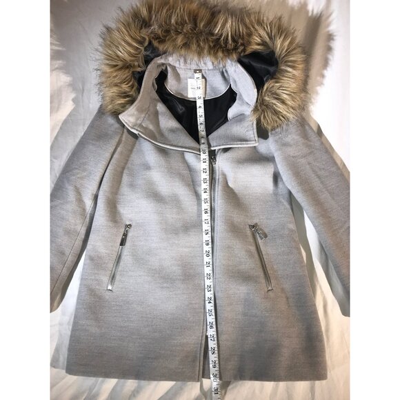 Cache Cache Women's Gray Polyester Faux Fur Trim Hooded Winter Coat - Picture 4 of 9